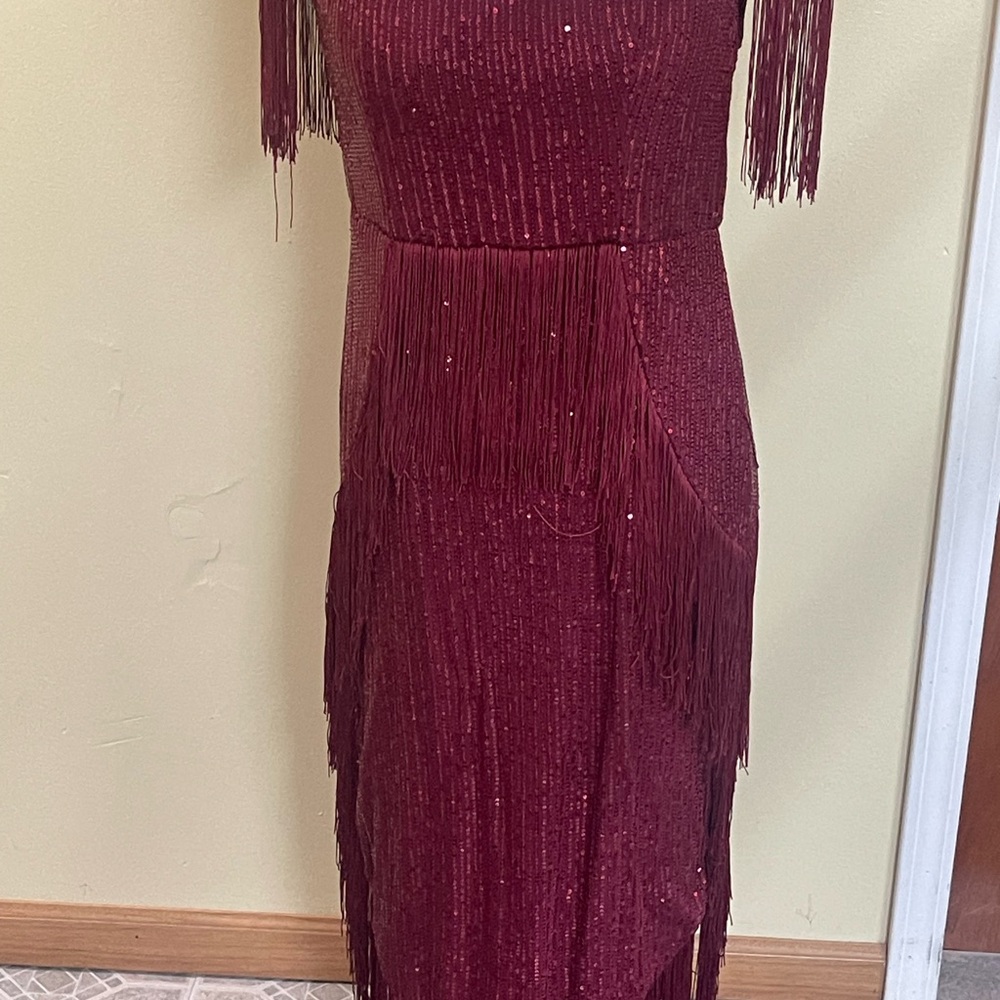 Elegant Burgundy Fringe Dress
